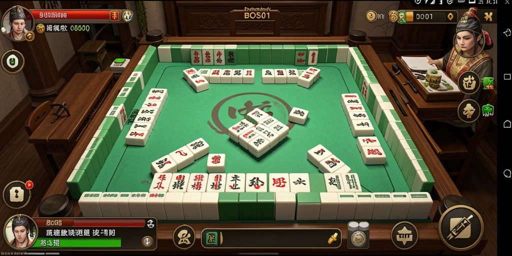 Tangkapan layar gameplay BOS01 menampilkan sesi permainan Mahjong yang menegangkan.