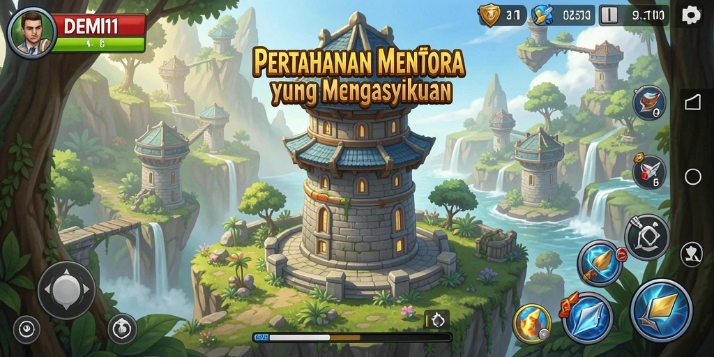Tangkapan layar gameplay menarik dari DEMI11 yang menampilkan strategi Tower Defense.