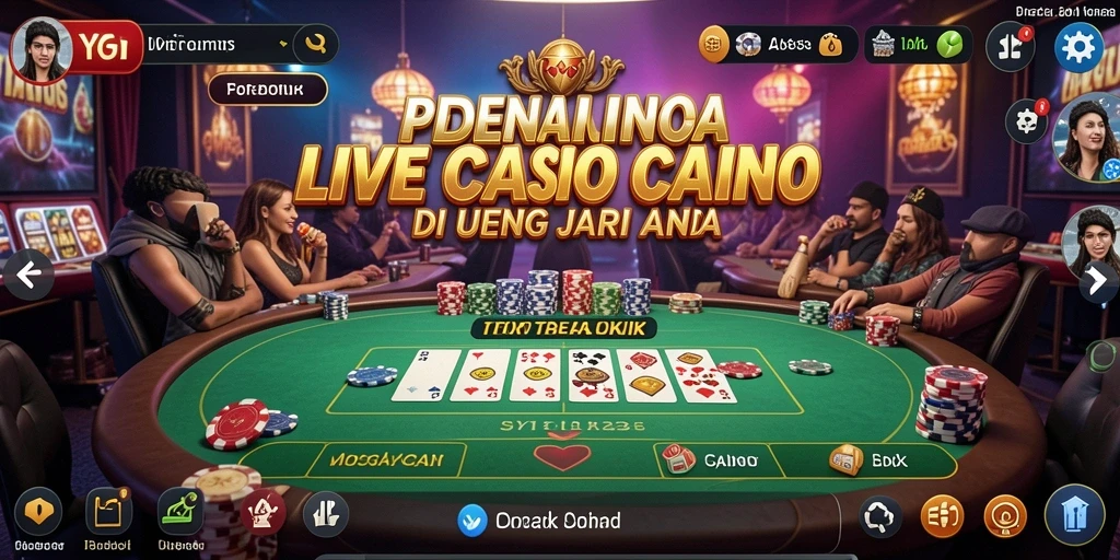 Screenshot DYO1 menampilkan dealer live dan interaksi langsung dalam permainan kasino.