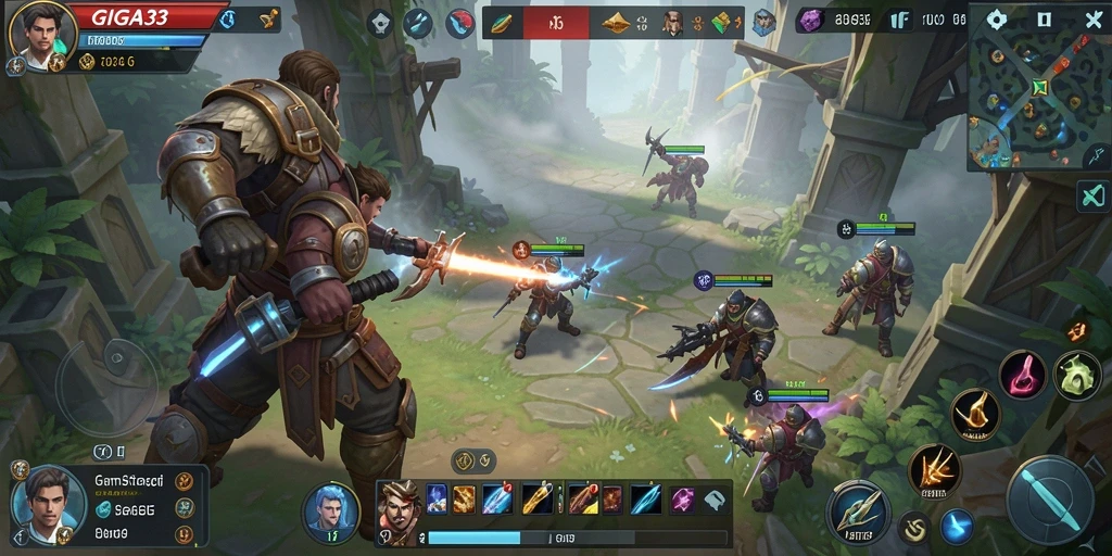 Tampilan gameplay GIGA33 dengan pertempuran strategis yang mendebarkan.
