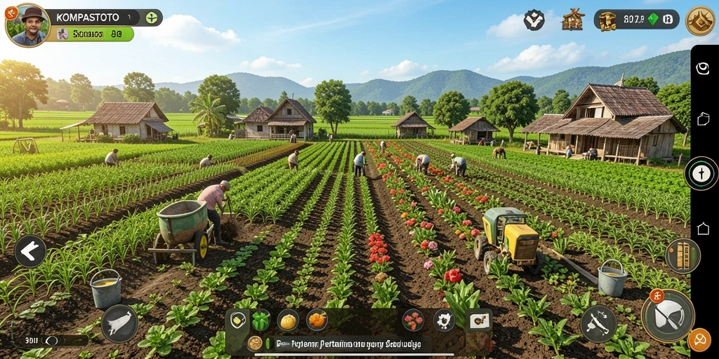 Tampilan gameplay pertanian yang seru dan menantang di KOMPASTOTO.