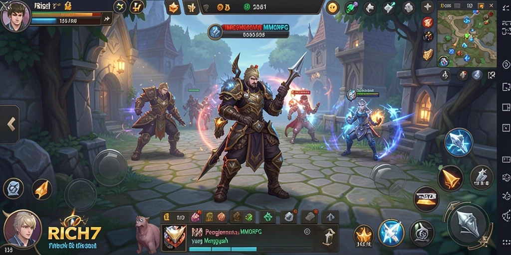 Tangkapan layar yang menunjukkan aksi seru dalam RICH7 MMORPG.