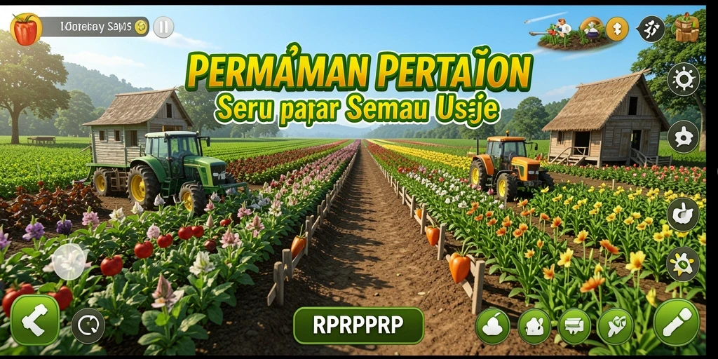 Tangkapan layar RPRPRP menampilkan pemain yang sedang bercocok tanam di lahan pertanian.