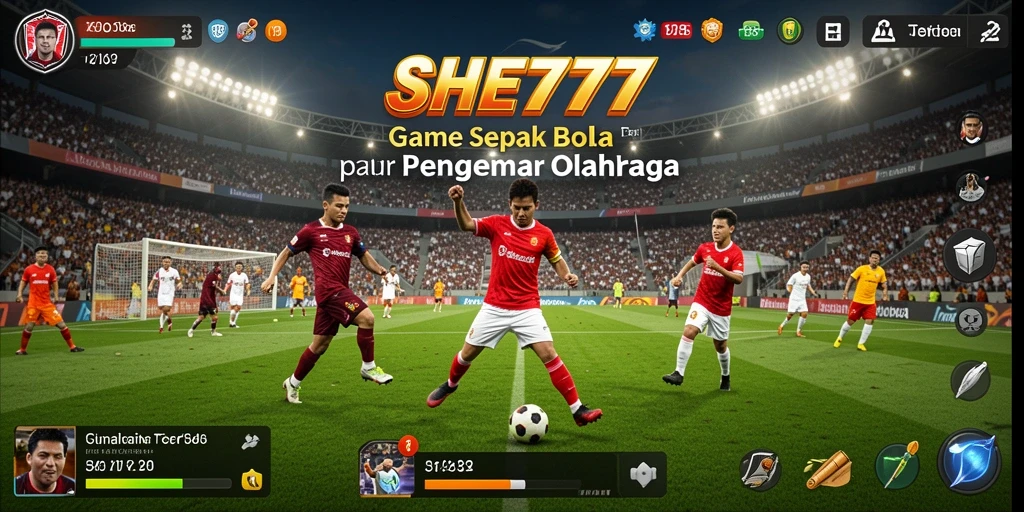 Tangkapan layar utama menunjukkan aksi pertandingan sepak bola yang intens.